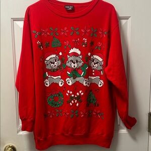 Vintage Linda Lori Holiday Red Sweatshirt with Festive Cat Design Large
